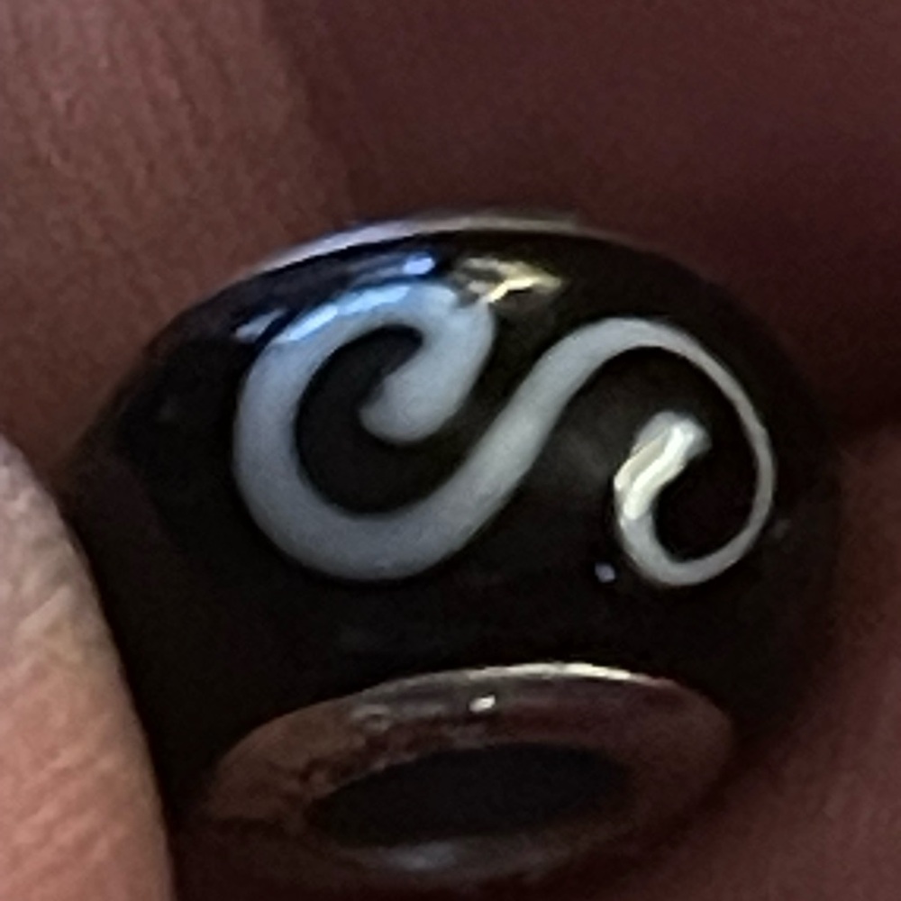 Black and white sterling silver charm bead